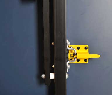Heavy duty lock secures table when folded for storage.