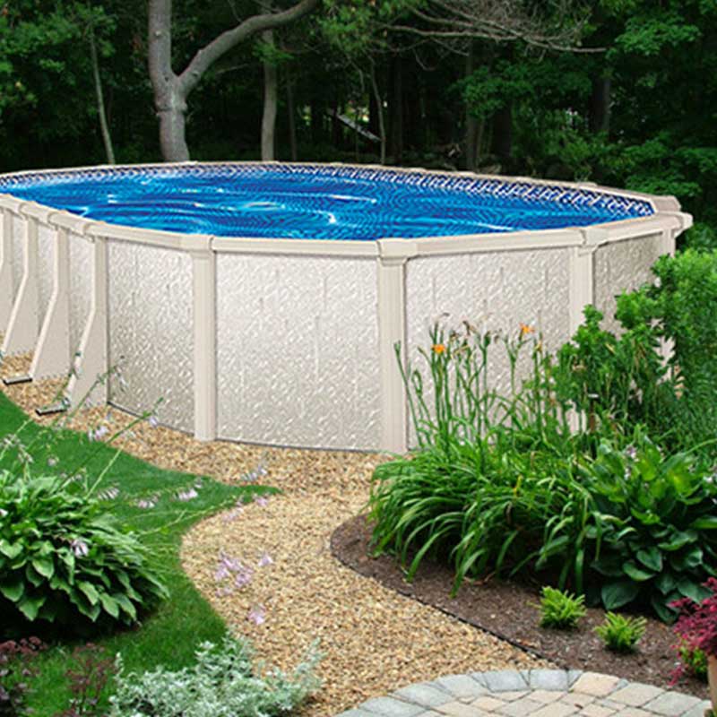 High quality above ground pools can be beautifully landscaped.