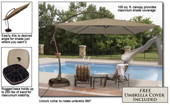 Seabrooke 10' Square Cantilever Umbrella with Base