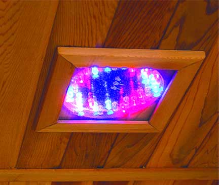 Color changing LED lights offer a full chromatherapy experience.