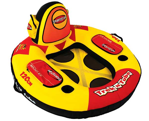 Features dual drink holders and two built-in coolers!