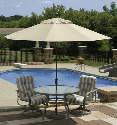 Catalina Market Umbrella w/ Auto Tilt  - 9' Octagon  - Champagne Linen Olefin - In Stock Soon! Call to Preorder
